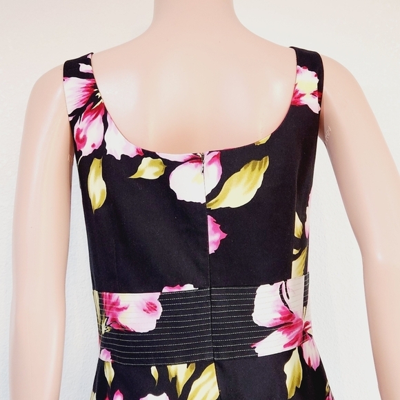 Donna Ricco Black Tropical Floral Hibiscus Print Sleeveless Sundress - Picture 7 of 11